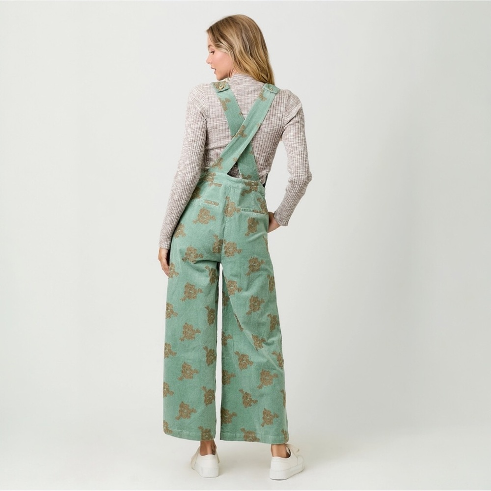 ONLY 1 LEFT!! Washed Seafoam Embroidered Corduroy Jumpsuit Large - Picture 4 of 8